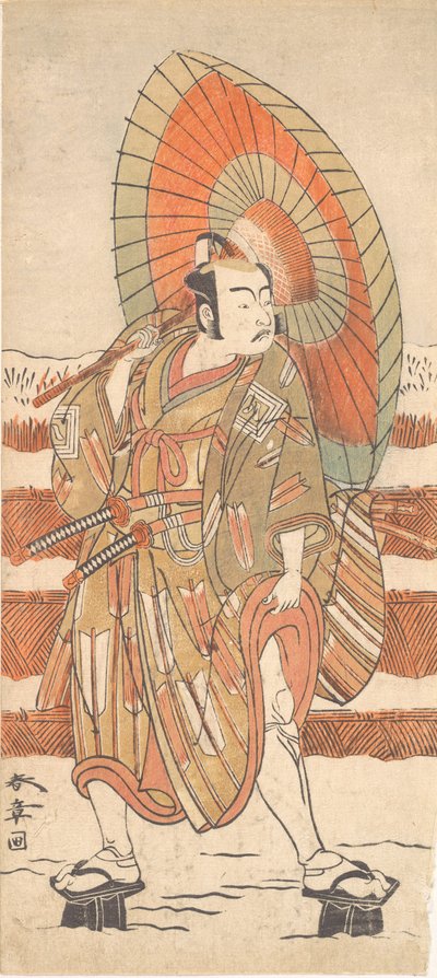 Le deuxième Ichikawa Yaozo en samouraï debout dans la neige, probablement 1774 - Shunsho