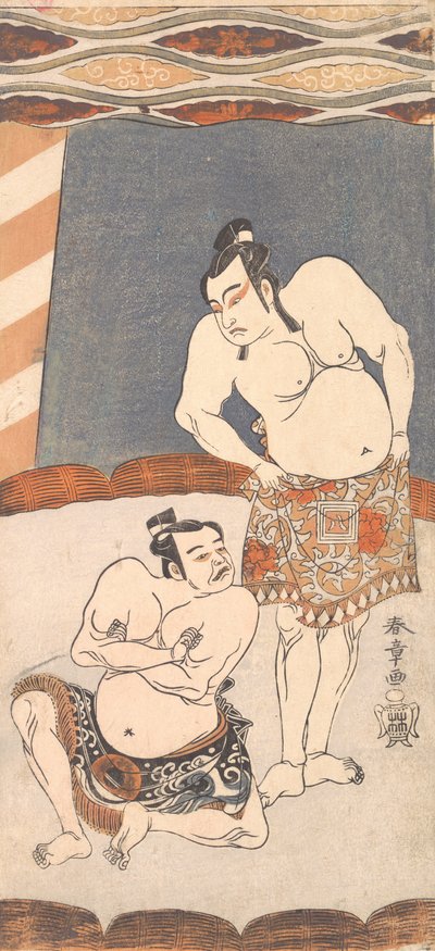 Le deuxième Ichikawa Yaozo en lutteur debout dans une arène, 1770 - Shunsho