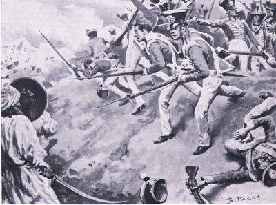 La bataille de Dubba, 24 mars 1843 (illustration de British Battles on Land and Sea) - Sidney Paget