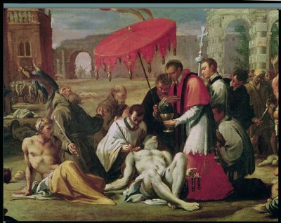 Saint Charles Borromée (1538-84) administrant le sacrement aux victimes de la peste en 1576 (détail) - Sigismondo Caula