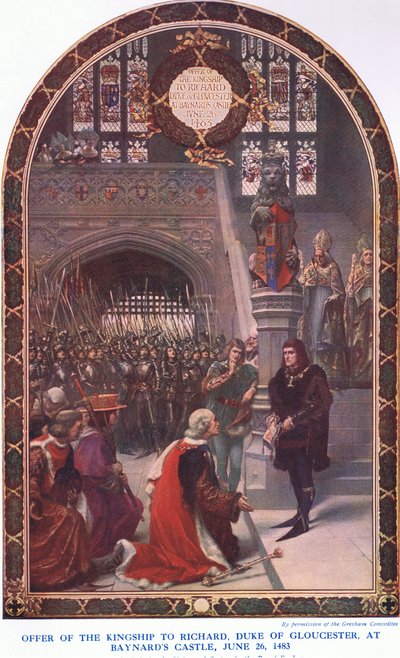 Offre de la royauté à Richard duc de Gloucester au château de Baynard, 26 juin 1483, de Cassells History of the British People publié par la Waverley Book Company Limited, vers 1940 - Sigismund Christian Hubert Goetze