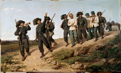 Épisode de la campagne italienne de 1859 : prisonniers de guerre autrichiens entourés de bersagliers - Silvestro Lega