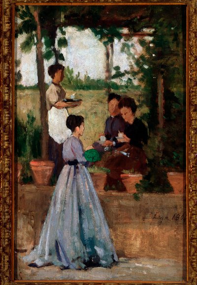 Dames italiennes buvant du café sous la pergola - Silvestro Lega