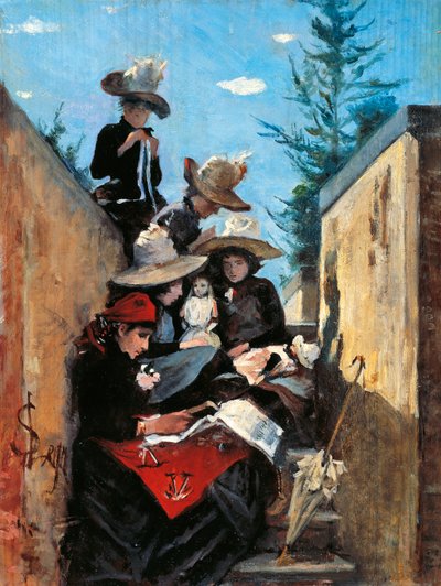 Mme Clementina Fiorini avec ses filles à Poggio Piano - Silvestro Lega