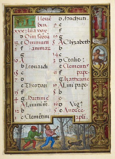 Page de calendrier pour novembre, illustration du 