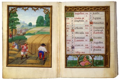 Août - Moisson de blé, liage des gerbes - Simon Bening