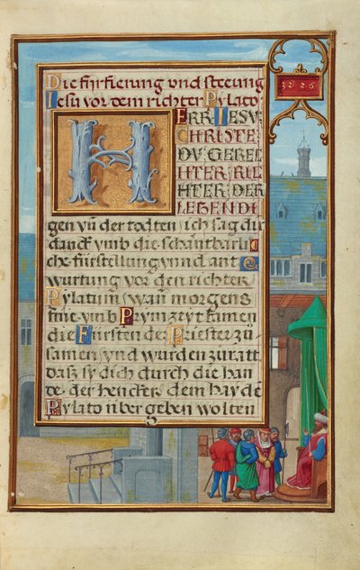 Rand mit einem gefangenen Propheten vor einem Fürsten oder König - Simon Bening