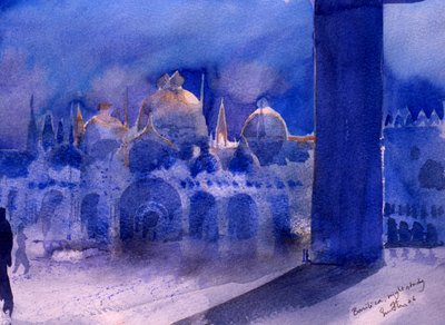 Basilique, étude de nuit, 2006 (aquarelle sur papier) - Simon Fletcher