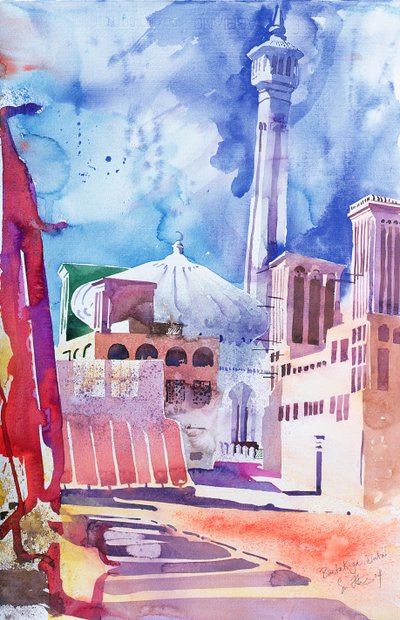 Bastakia, Dubaï, 2004 (aquarelle sur papier) - Simon Fletcher