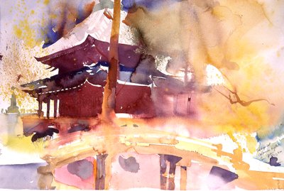 Pont à Chion à Kyoto, 2000 (aquarelle) - Simon Fletcher