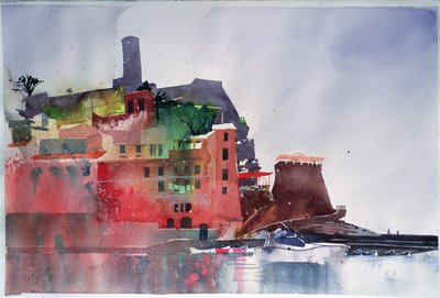 Fernazza, Huit bateaux, 2002 (aquarelle sur papier) - Simon Fletcher