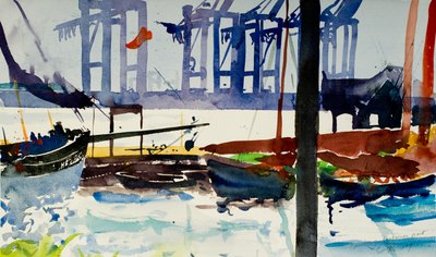 Hambourg, port de conteneurs, 2009 (aquarelle) - Simon Fletcher