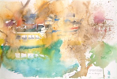 Pluie et bateaux jaunes, 2000 (aquarelle) - Simon Fletcher