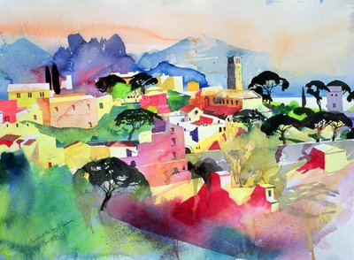 Ravello et la baie de Salerne, 2003 (aquarelle sur papier) - Simon Fletcher