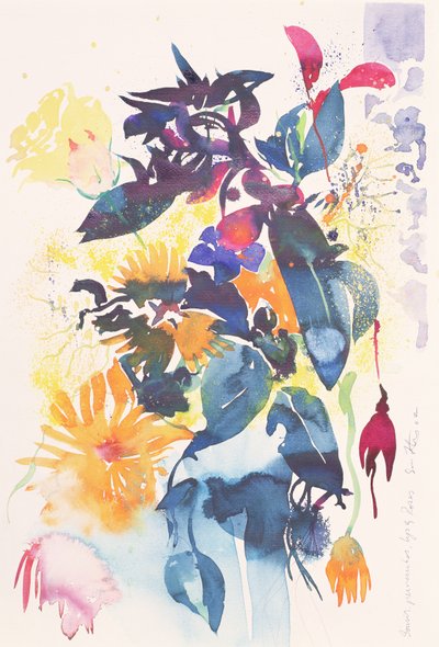 Soucis, pervenches, lys, rose, 2002 (watercolour) - Simon Fletcher