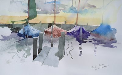 Les cinq bateaux, 2002 (aquarelle) - Simon Fletcher