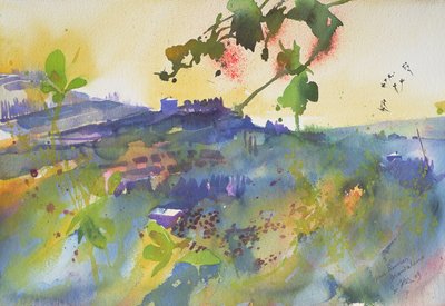 Trois maisons Montalcino, Italie, 2003 (aquarelle) - Simon Fletcher