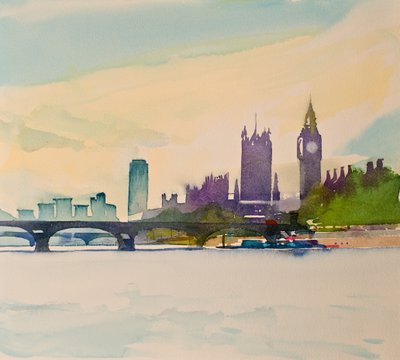 Westminster depuis la passerelle II, 2016 (aquarelle) - Simon Fletcher