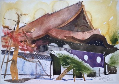 Arbres enveloppés Kyoto, 2000 (aquarelle) - Simon Fletcher