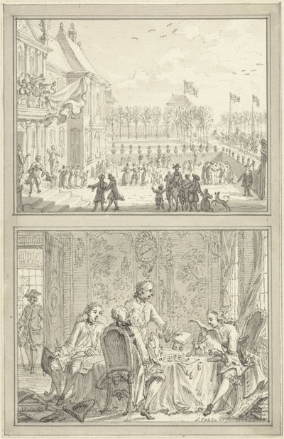 Le palais Honselaarsdijk change de propriétaire / Vente des seigneuries prussiennes à Anna de Hanovre, 1754 - Simon Fokke