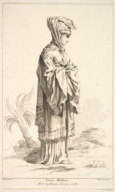 Dona Mitilena, du Recueil de diverses figures étrangères inventées par F. Bouche, XVIIIe siècle - Simon Francois Ravenet