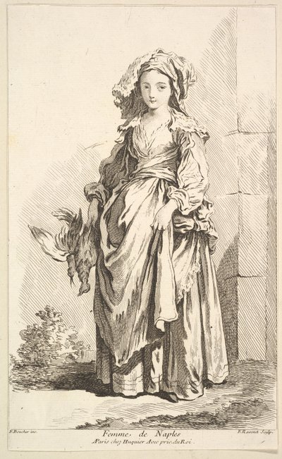 Femme de Naples, du Recueil de diverses figures étrangères inventées par F. Bouc... - Simon Francois Ravenet