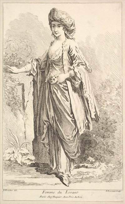 Femme du Levant, du Recueil de diverses figures étrangères inventées par F. Bouc..., 18e siècle - Simon Francois Ravenet