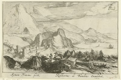 Paysage de montagne avec bâtiments - Simon Frisius