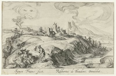 Paysage de montagne avec deux figures - Simon Frisius