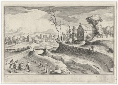 Paysage vallonné avec une chapelle - Simon Frisius