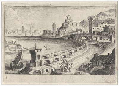 Vue de la ville avec un aqueduc - Simon Frisius