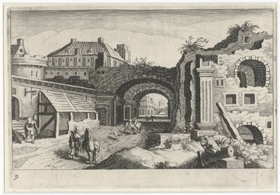 Vue de la ville avec une ruine - Simon Frisius