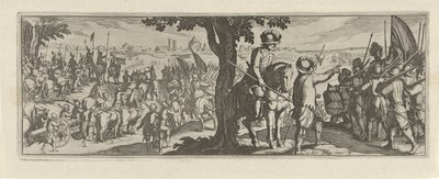 Deux soldats sous un arbre (Cavalerie, Faecvnda qvam sit acris ingeni viris dilecta Phaebo et gratys Florentia, sat indicant pvgnae, enthea vi pectoris quas Mercuri sculpsit cliens tempestivs) - Simon Frisius