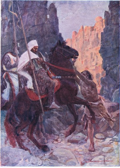 Un homme grand vêtu de peaux de chèvre a sauté au milieu du chemin et a saisi une rêne du bridon du Sarrazin dans chaque main - Simon Harmon Vedder