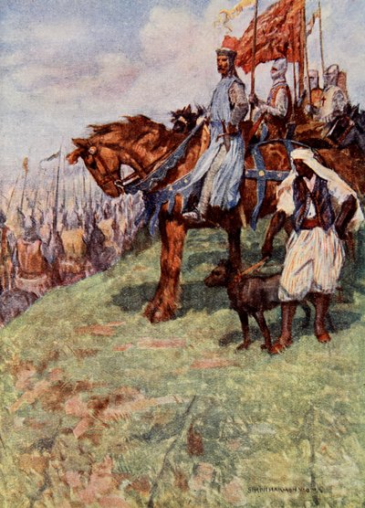 Le Cœur de Lion assis à cheval, à ses côtés se tenait l
