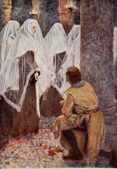 Le Chevalier Écossais à genoux regardait les nonnes voilées passer, illustration pour 