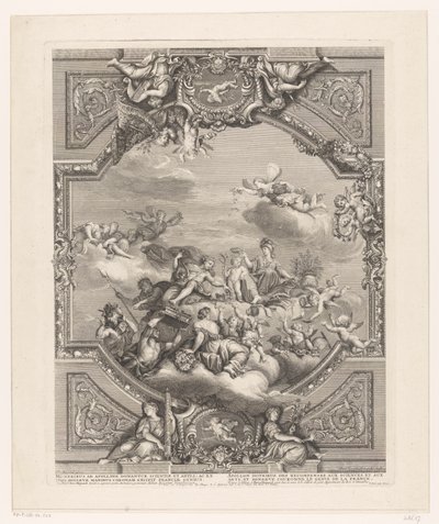Plafond à Versailles : Apollon distribue des récompenses aux Arts et Sciences, Minerve couronne le génie de la France - Simon Henri Thomassin