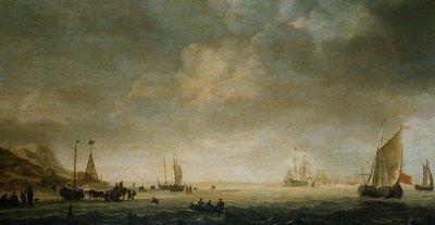 Le rivage à Scheveningen avec des pêcheurs sur la plage - Simon Jacobsz. Vlieger