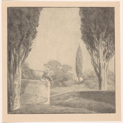 Paysage avec mur et cyprès - Simon Moulijn
