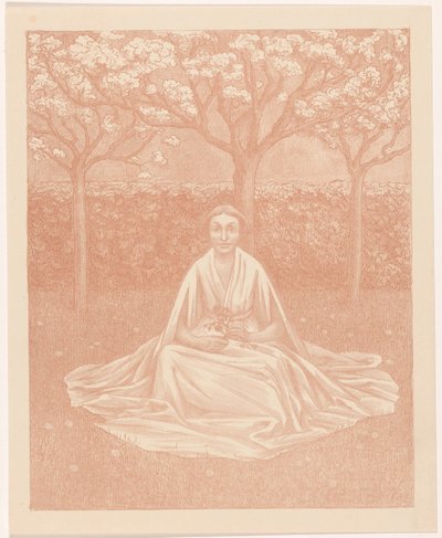 Femme en robe assise dans un champ - Simon Moulijn