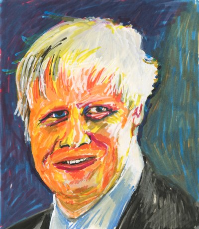 Boris Johnson, 2019 (encre et peinture acrylique sur papier) - Simon Neville