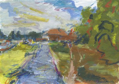 Pavenment  shortcut to houses, 2024 (acrylique, aquarelle, crayons d