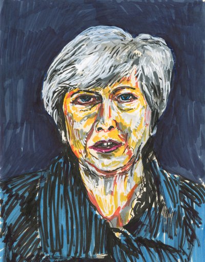 Theresa May, 2019 (encre et peinture acrylique sur papier) - Simon Neville