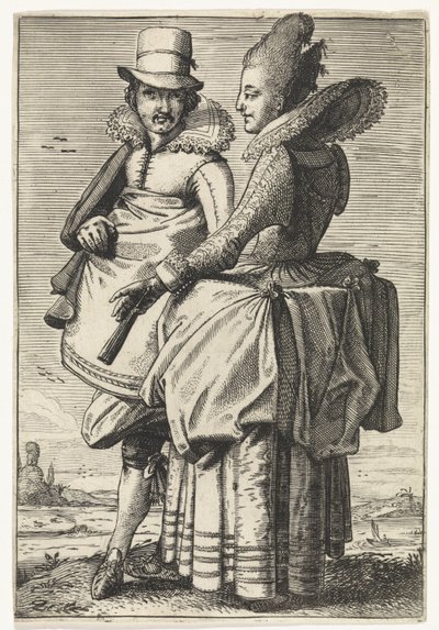 Homme et femme habillés selon la mode de ca. 1625 - Simon Poelenburg (attributed to)