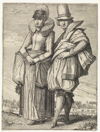 Homme et femme habillés selon la mode de 1625 - Simon Poelenburg (attributed to)