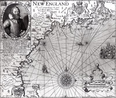 Carte de la côte de la Nouvelle-Angleterre, observée et décrite par le capitaine John Smith (1580-1631) 1614, tirée de 