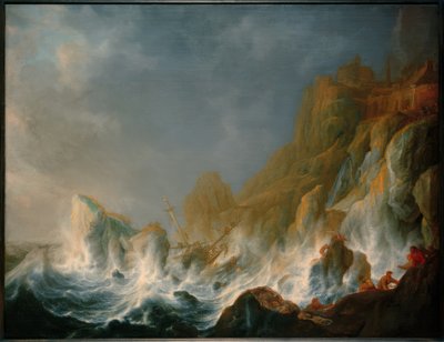 Naufrage dans une tempête en mer sur une côte rocheuse - Simon de Vlieger