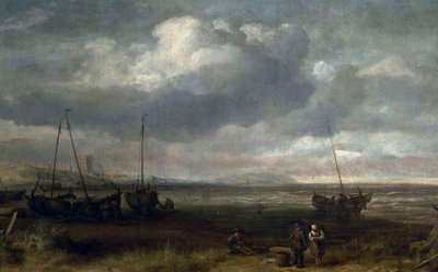 Bord de mer à Scheveningen avec des bateaux de pêche - Simon de Vlieger