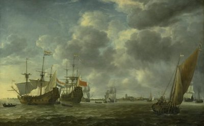 Navires dans la rivière Maas au large de Rotterdam - Simon de Vlieger
