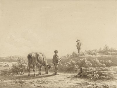 Garçon avec vache et berger - Simon van den Berg